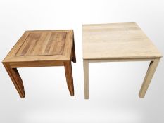 A teak lamp table and a further oak table,