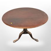A George III-style mahogany tilt-top circular tripod table, diameter 100cm.
