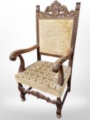 A continental carved oak chair,