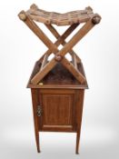 A late Victorian inlaid mahogany pot cupboard and a contemporary hardwood folding stool