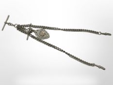 A silver Albert chain with T-bar and fob CONDITION REPORT: 53.