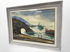 ** Tosi (Italian, 20th century) : Coastal landscape with fishing boats, oil on canvas, signed,