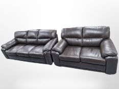 A contemporary stitched leather three seater settee.