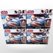Four Hasbro Disney Star Wars Resistance A-Wing Fighter figurines, boxed.