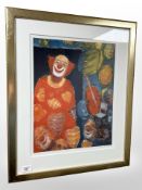 After John Lenisen : Study of a clown, a limited edition colour print, 37cm x 47cm.