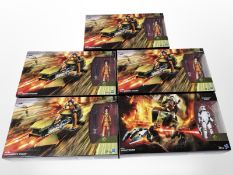 Four Hasbro Disney Star Wars Ezra Bridger's Speeder figurines,