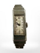 A lady's Art Deco 18ct white gold Rolex Princess wristwatch in stepped rectangular case,
