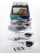 Two pairs of trainers, as new with retail tags, and a further pair of Pod boots.