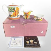A Wedgwood The Connoisseur Collection Clarice Cliff-inspired coffee pot, milk jug and sugar bowl,