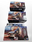 Six Hasbro Disney Star Wars Imperial Speeder figurines, boxed.