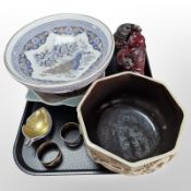 A contemporary oriental pedestal fruit bowl, Poole oyster-shaped dish,