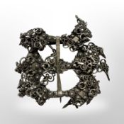 A Norwegian silver filigree brooch, width 5cm.