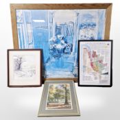 A Janet Smith watercolour winter landscape, further pastel sketch signed Parry,