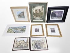 A group of pictures and prints including a John Hall oil on panel entitled 'Full Moon',