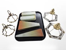 Two Art Deco glass pendant light fixtures (as found).