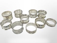 Ten various silver napkin rings CONDITION REPORT: 121.3g gross.