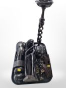 A group of African carved busts, hair comb, smoker's stand, etc.