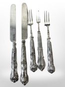 Five silver mounted Georgian/Victorian knives and forks