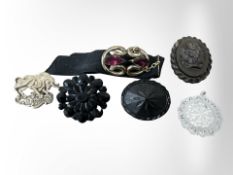 A collection of antique jewellery including mother of pearl, bog oak etc.