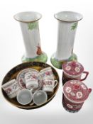 A pair of Crown Ducal trumpet vases decorated with poultry and bamboo,