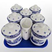 A set of seven Ringtons blue and white kitchen storage jars, plus one other.