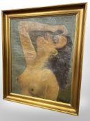 P Borg : Nude study of a female, oil on canvas, 53cm x 65cm.