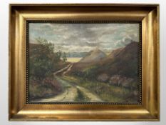 Danish school : A path leading through hills, oil on canvas, 43cm x 30cm.