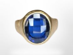 A 9ct gold synthetic sapphire signet ring,