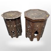 Two 19th century Syrian carved hardwood and bone inlaid octagonal tables,