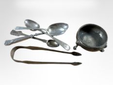 A group of Georgian silver including salt, spoons,