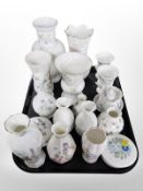 A group of porcelain vases and trinket boxes including Aynsley, Wedgwood, Astbury.