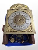 A longcase clock movement, with deadbeat escapement, striking on a bell,