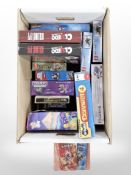 A group of board games including Cluedo Killing Eve edition, Pokémon metal tags,