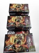 Six Hasbro Disney Star Wars Assault Walker figurines, boxed.