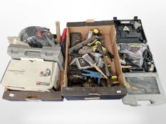 A group of power and hand tools, performance power planer, vintage blow lamp, etc.