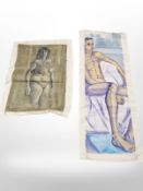 Two un-framed oil on canvas nude studies