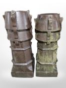 A pair of ceramic glazed chimney caps,