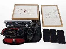 A Roberts radio, two pairs of binoculars, three mobile phones,