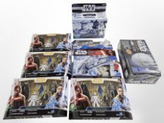 Four Hasbro Disney Star Wars figurine sets, further Millennium Falcon model, Death Star model,