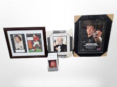 A group of signed photographs to include Sir Michael Caine, Geoff Hurst, Nobby Stiles,