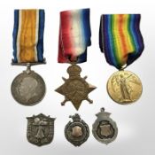 A WWI medal trio comprising British War Medal, Victory Medal and 1914-15 Star, named to 4-2749 Pte.