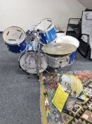 A drum kit and related equipment,