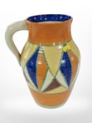 A reproduction Clarice Cliff style jug, bearing marks, height 29cm.