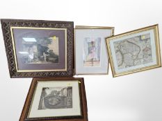 An early-17th century engraved and hand-coloured map of Lincolnshire by Christopher Saxton and