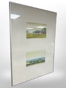 A pair of Danish watercolour drawings depicting farm scenes, each 27cm x 17cm,