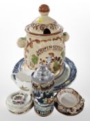 A group of ceramics including West German pottery storage jar, beer stein,