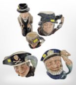 Four Royal Doulton Character/Toby jugs comprising Long John Silver, Winston Churchill,