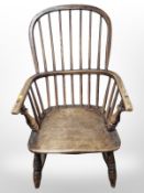 A 19th century elm spindle back Windsor chair