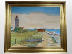Jorn Vester : Coastal study with lighthouse, oil on canvas, 48cm x 38cm.