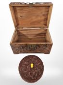 A Chinese cinnabar lacquer circular trinket box, diameter, 16cm,